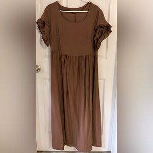 SHEIN Ruffled Sleeve Brown Midi Dress